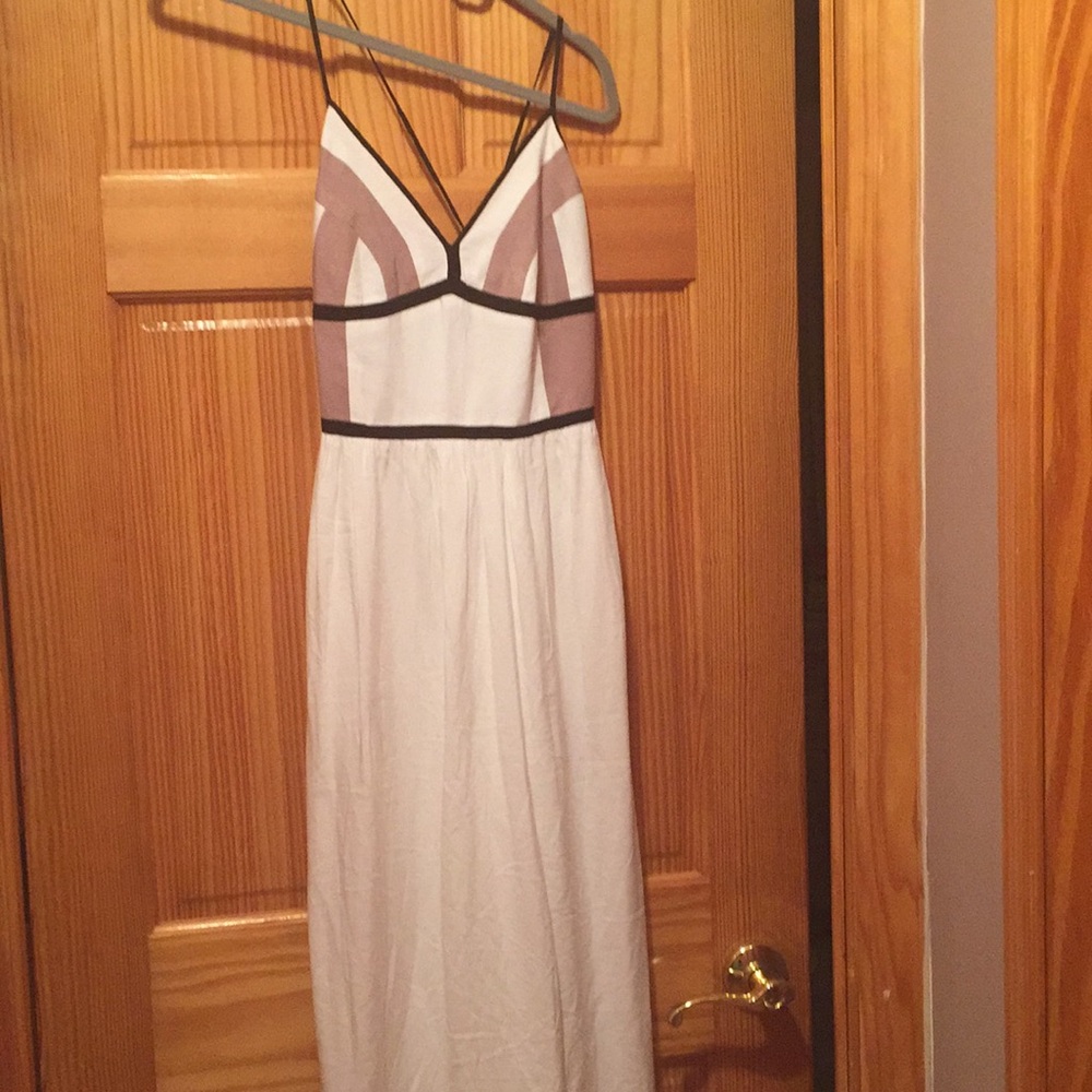 BCBGeneration White and Taupe Maxi Dress with Black Trim